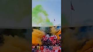 Red Star Delije crazy atmosphere. Pyro show smoke. Zvezda bakljada