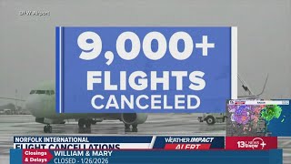 East Coast winter storm grounds flights nationwide; ORF impacted by ripple effects