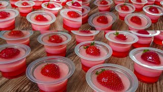 IDE DESSERT UNTUK ARISAN/ KUMPUL KELUARGA, MARKET DAY SEKOLAHAN •PUDING CUP SUSU LAPIS STRAWBERRY 🍓🍓