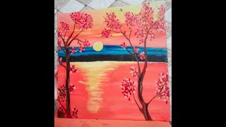Red Sunset Acrylic Painting For Beginners #5 | Painting Tutorial | Red Sunset