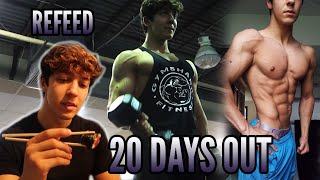 3 WEEKS OUT FULL DAY OF EATING | HUGE REFEED DAY