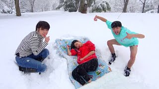 寝てる妹を雪山に置き去りにしてみた。遭難48時間ドッキリ