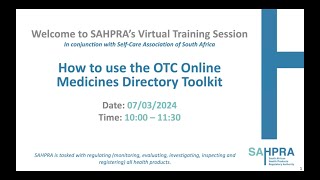 Virtual Training Session | How to use the OTC Online Medicines Directory Toolkit