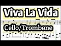 Viva La Vida Cello or Trombone Sheet Music Backing Track Play Along Partitura