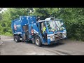 Republic Services Mack LEU Mcneilus M/A side loader on residential recycling route.