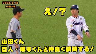 山田くん　試合前に巨人・坂本くんと仲良く談笑する！？　2023/5/18 vs巨人