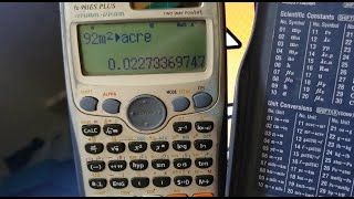 how to convert square meter to acre in casio fx991es plus