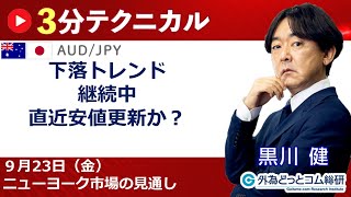 FX/為替予想  「豪ドル/円、下落トレンド 継続中 、直近安値更新か？」見通しズバリ！3分テクニカル分析 ニューヨーク市場の見通し　2022年9月23日