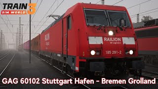 GAG 60102 Stuttgart Hafen - Bremen Grolland - Bahnstrecke Bremen - Oldenburg - BR 185.2 - TSW3