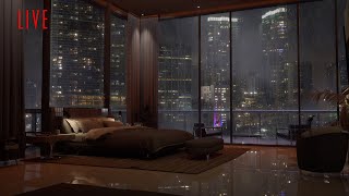 24/7 In An Exclusive Luxury Miami Condo  | Heavy Rain & Thunder | Rain On Window