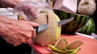 South Korea Namdaemun Market Amazing Fruit Cutting Skills (watermelon, melon, pineapple)