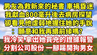 【完結】男友為救新來的秘書 車禍昏迷，我獻血800毫升後去病房探望，卻看見他虛弱地握住她的手說：「願意和我再續前緣嗎」，我冷笑 拿出她買兇的證據報警，分割公司股份 一腳踢開狗男女｜伊人故事屋