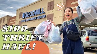 WHAT $100 WILL GET YOU AT A 50% OFF GOODWILL SALE 🤯come thrifting with me + epic thrift haul! CAVINA