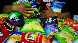 ASMR: Eating 20 varieties of Chips (Lays, Kurkure, Bingo, Uncle Chips \u0026 many more) No Talking