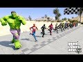 All Superheroes Running Challenge Spiderman, Black Panther, Shazam, Batman,Wonder Woman - GTA V MODS