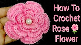 क्रोशिया का बड़ा गुलाब 🌹आसान तरीका। 5 Petal Crochet Big Rose Flower Fast & Easy