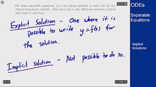 Differential Equations - Separable Equations - Implicit Solutions