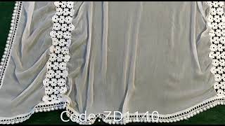 Laces Embellished Chiffon Dupatta - White - ZD1140