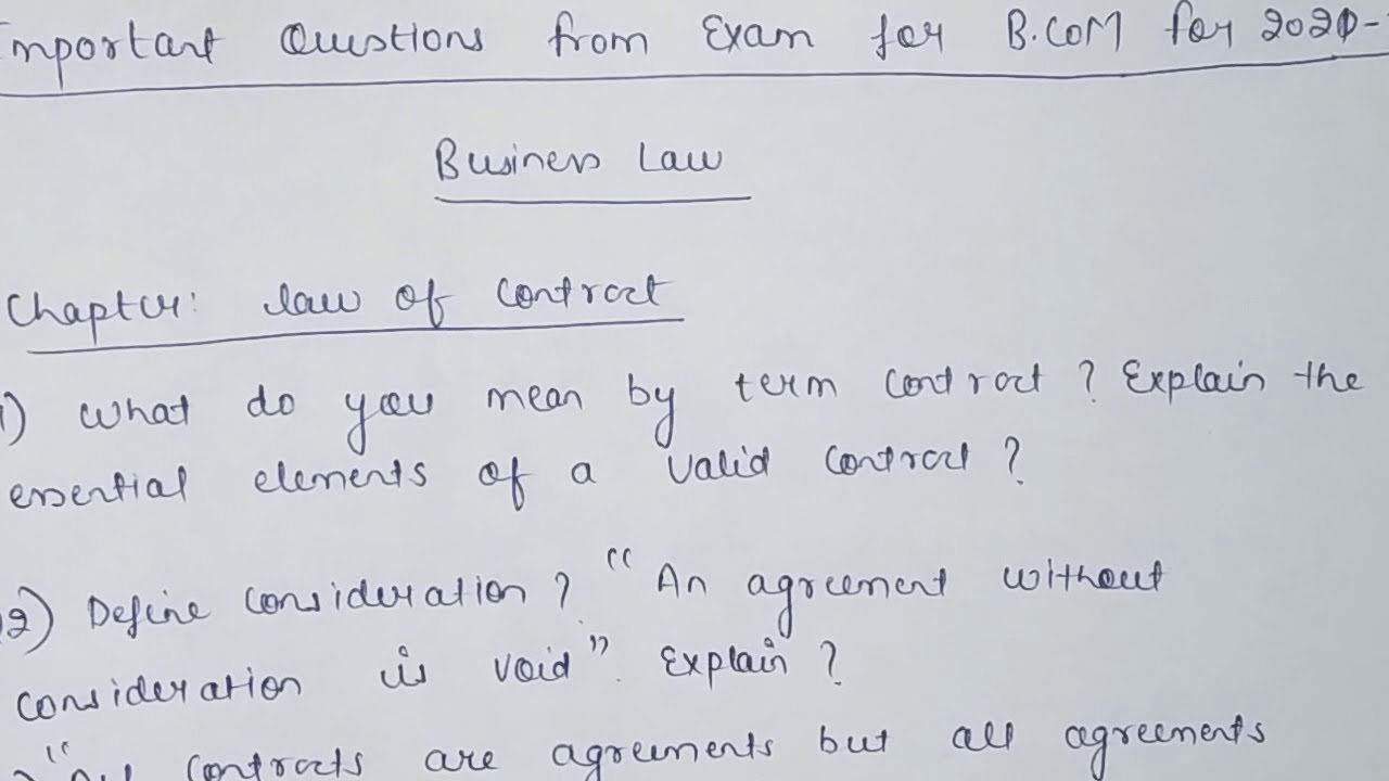 Business Law Important Questions For B.com Exam For 2020-21 - YouTube