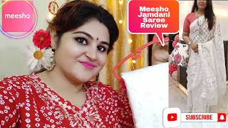 Meesho Pure White Dhakai Jamdani Saree Review || Meesho Saree Review