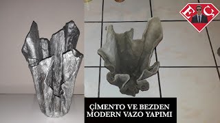 Çimento ve bezden modern vazo yapımı boyama aşaması. DIY