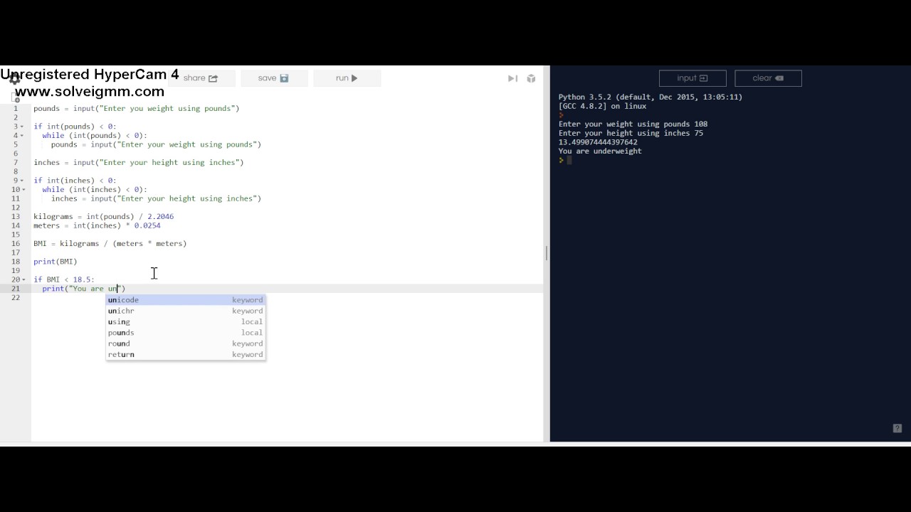 Python Calculating Bmi Youtube