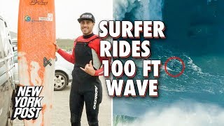 Surfer rides 100 foot tall wave, possible surfing world record | New York Post