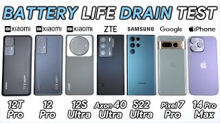 Xiaomi 12T Pro vs 12 Pro vs 12S Ultra / ZTE / Samsung / Pixel / iPhone Battery Life DRAIN Test!