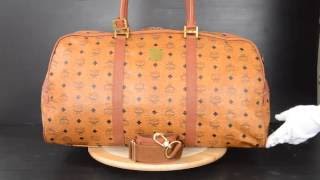 ilovekawaii MCM Cognac Visetos PVC / Brown Leather Travel Bag With Strap - C03994