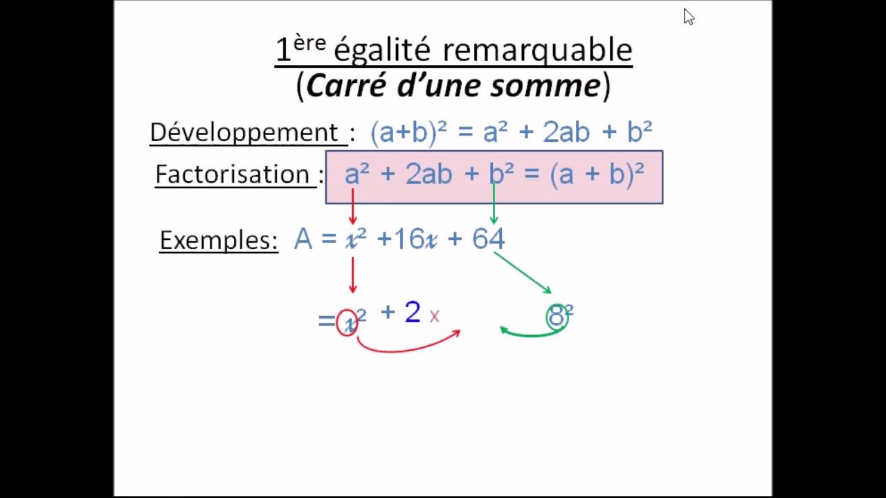 1ere Identité Remarquable Factorisation - YouTube