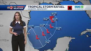 Tropical Storm Rafael continues to weaken as it moves across Gulf of Mexico, NHC says