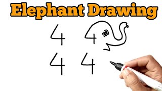 Elephant Drawing Easy For BeginnersElephant | How To Draw Elephant From Number 4444