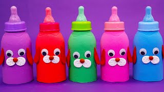 Learn 5 Colors Kinetic Sand in Baby Milk Bottle | Fruit Party,Candy,Surprise Eggs