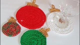 Porta copos Bola de Natal em Crochê/Bola de Natal em Crochê para Aplicação e Decoração Super Fácil