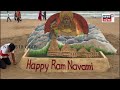 ram navami 2023 puri ବେଳାଭୂମିରେ ayodhya s ram templeର ବାଲିର ଆକୃତିରେ sand artist sudarsan pattnaik