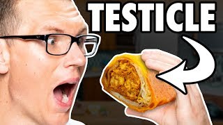 Bull Testicle Breakfast Burrito Taste Test | FOOD FEARS