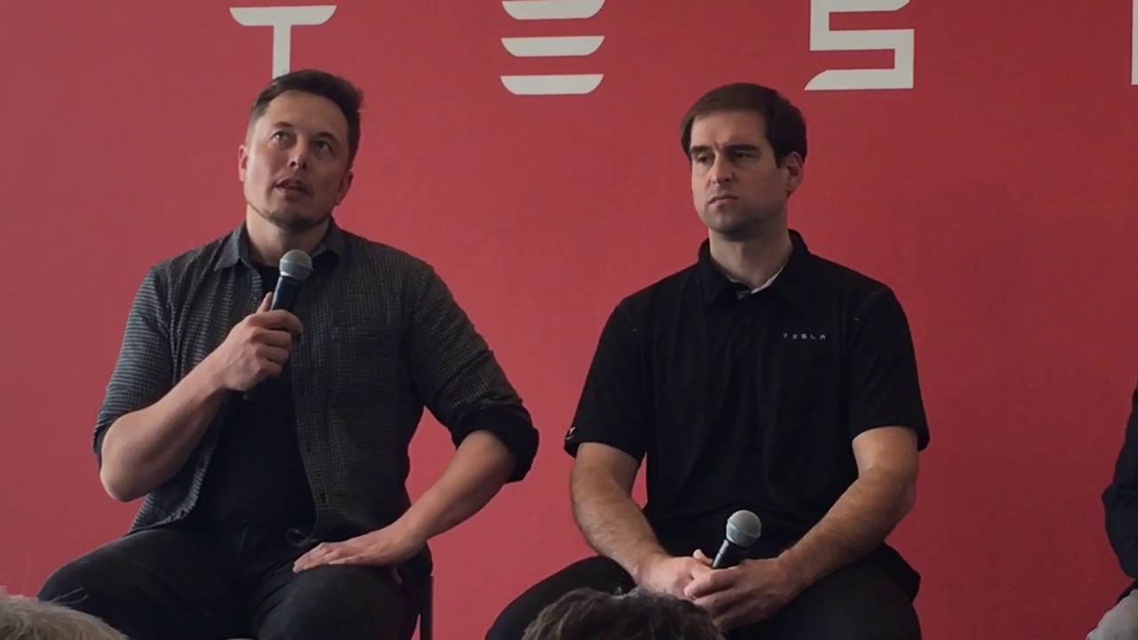 Tesla CEO Elon Musk, With JB Straubel On The Right, Talks About The ...