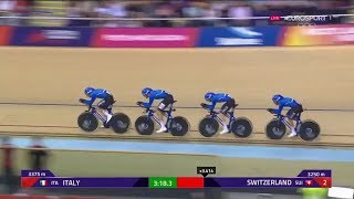 Europei Ciclismo su pista Italia Quartetto d'oro nell'inseguimento maschile a squadre 03-08-2018