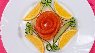 Garnishing Orange & Cucumbers With Tomato Easy Vegetable Decoration