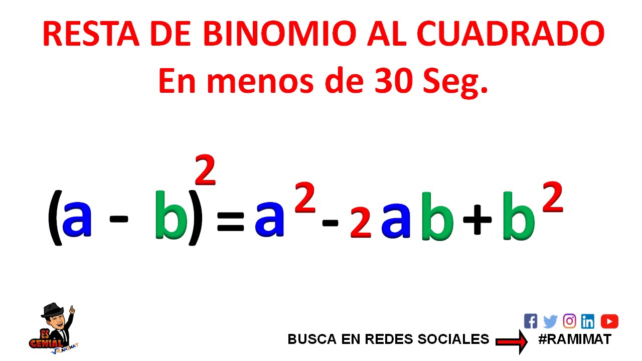 Resta De Binomio Al Cuadrado En Álgebra Productos Notables En Menos De ...