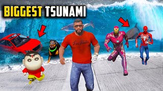 Biggest Tsunami Attack on Avengers and Franklin & Shin Chan in GTA 5 in Telugu  #gta5