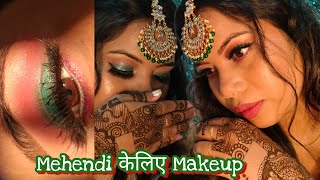 Mehendi/Sangeet Night Glam Makeup Tutorial \u0026 Hairstyle/Glitter Eyes With Nude Lips/ #weddingseries