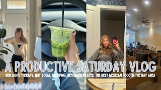 PRODUCTIVE SATURDAY VLOG: red light therapy, hot yoga, high protein meals, shopping *MY FIRST VIDEO*