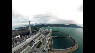 An aerial panorama of Hong Kong Electrics coal fuels power plant on Lamma Island, Hong Kong