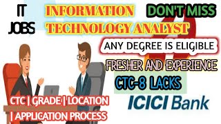 IT Analyst/ICICI BANK / CTC-8 LPA/FRESHERS \u0026 EXPERIENCE/ 0-5Year/Applicantion process/Subscribe👈