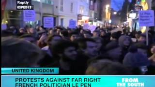 UK: Demonstrators protest Le Pen at Oxford