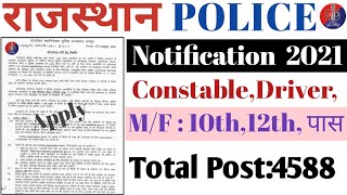 Rajasthan Police Constable Notification 2021 Out | Rajasthan Police Constable Recruitment 2021 Form