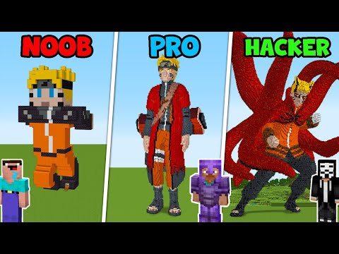 Minecraft NARUTO STATUE HOUSE BUILDING CHALLENGE: NOOB vs PRO vs HACKER / Animation