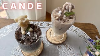 🕯DAISOのグラスで作るカフェオレキャンドル作り/Making ice cafe au lait candles made from Daiso's glass