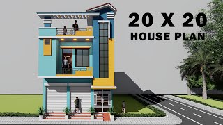 निचे दुकान ऊपर मकान 3D 20x20 dukan or makan ka naksha 20*20 ghar ka naksha 20 by 20 house plan